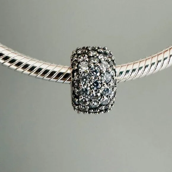 Authentic PANDORA Sparkling PAVE TRIPLE ROW Charm 925 Sterling Silver 792820C01 - Picture 9 of 10